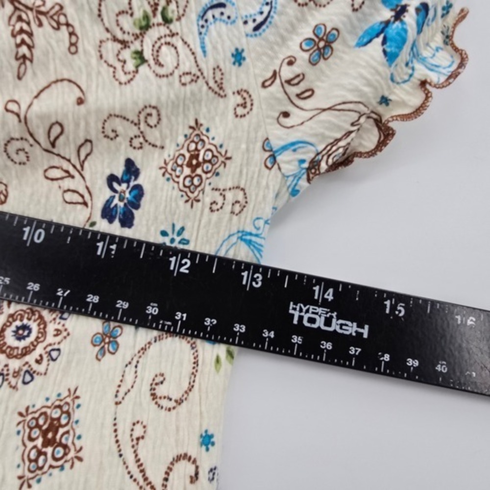 Knitworks Girls Cream Blue Brown Floral Ruffle Tiered Short Sleeve Top‎ Large - Picture 8 of 9